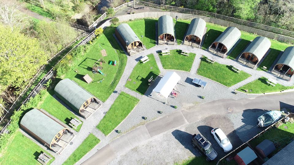 Pods and play area from above