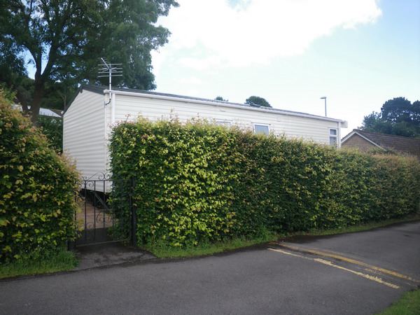 Caravan behind a hedge