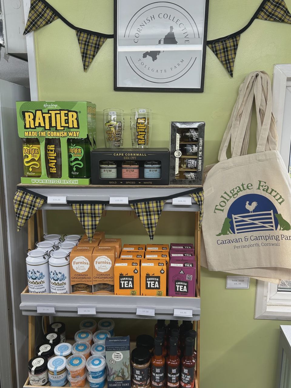 Farm shop shelves with local products