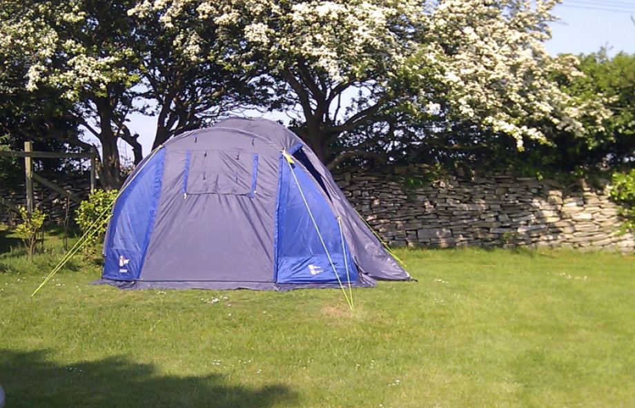 Tent by the stone wall