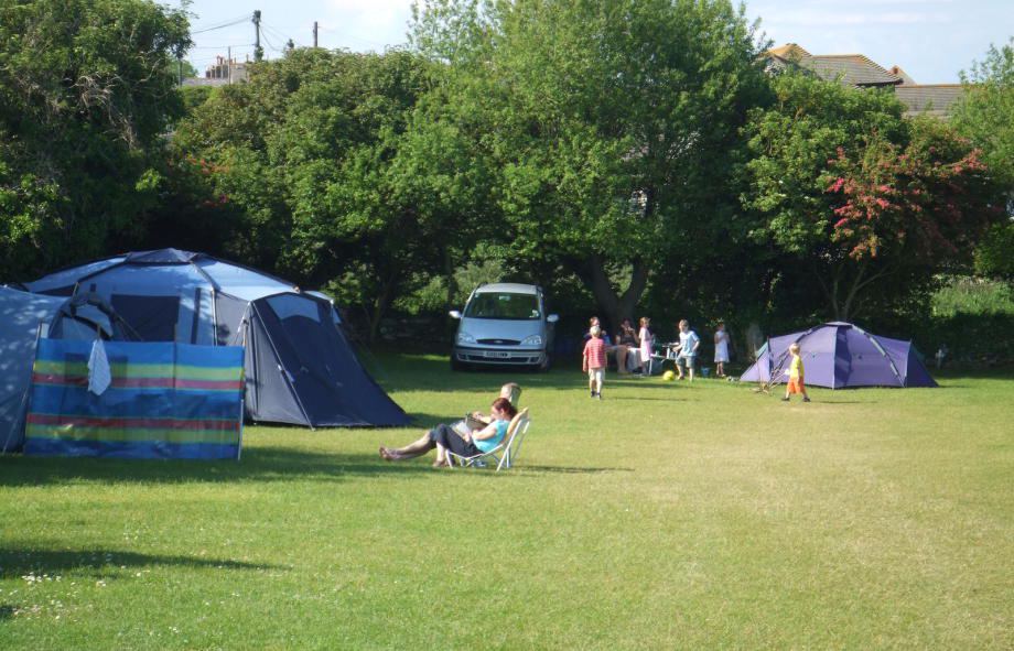 Families camping on the grass