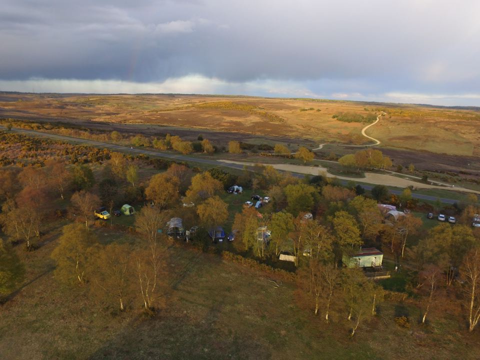 Campsite from above on the forest edge