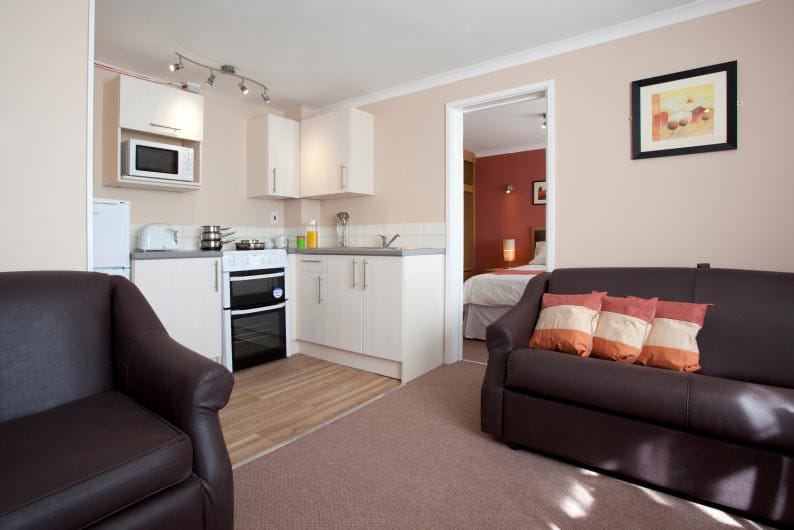 Caravan lounge and kitchen