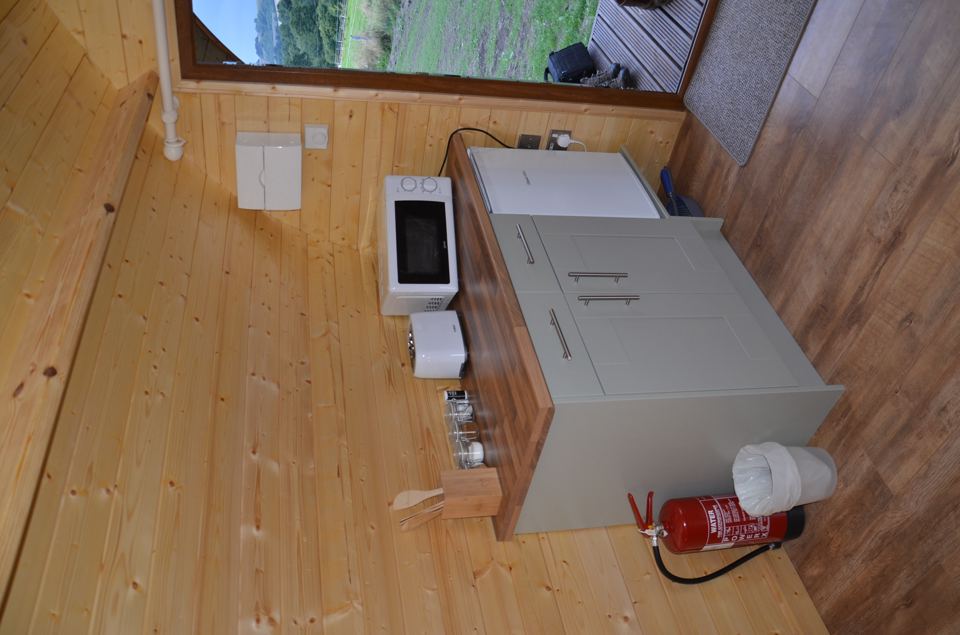 Kitchenette inside a pod