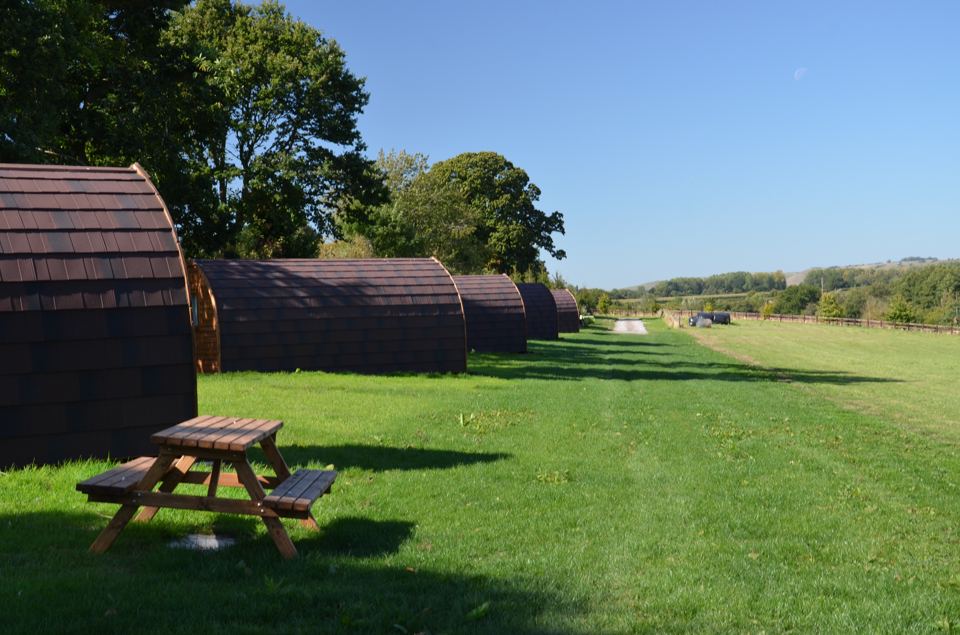 Row of camping pods