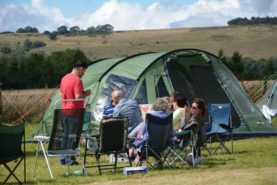 Tent pitch with downland view