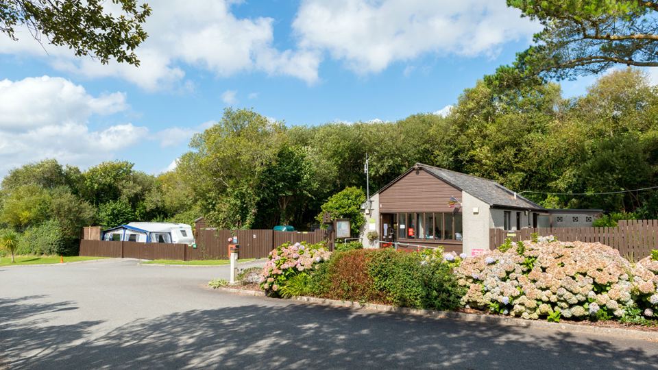 Reception building among the caravans