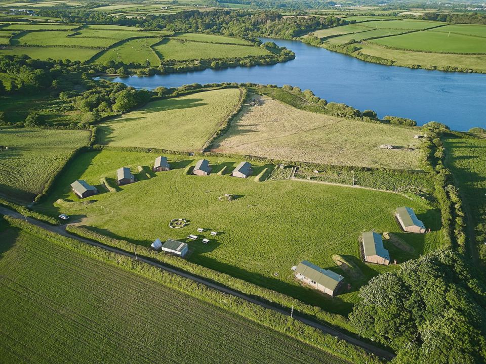 Aerial view of the hideaways by the lake