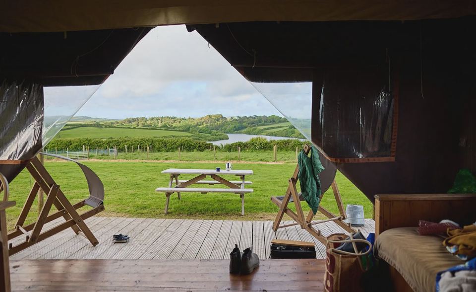 Inside the canvas hideaway with deck view