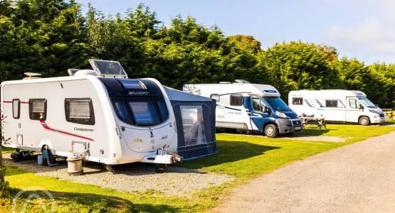 Caravans and motorhomes on grass pitches