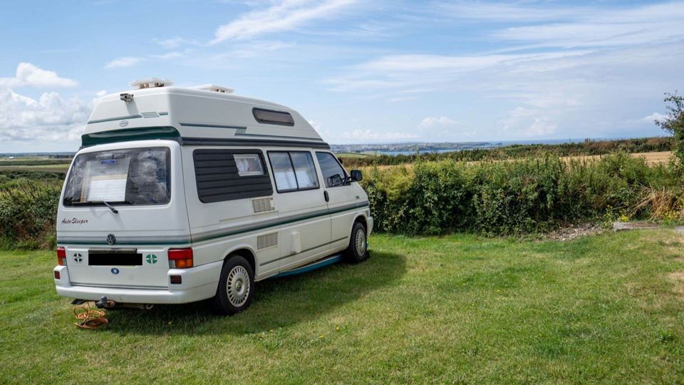 Campervan on the grass pitch
