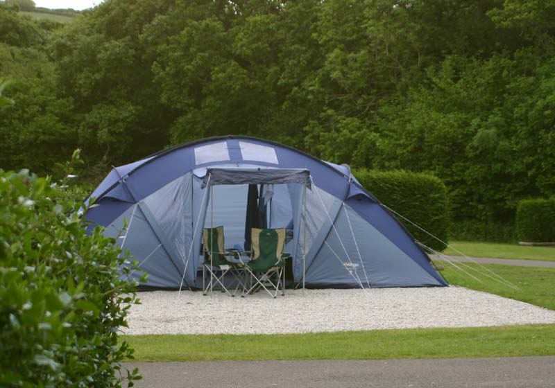 Tent on the gravel pitch