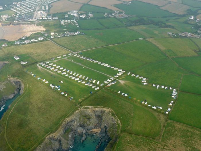 Aerial view of the caravans in the fields