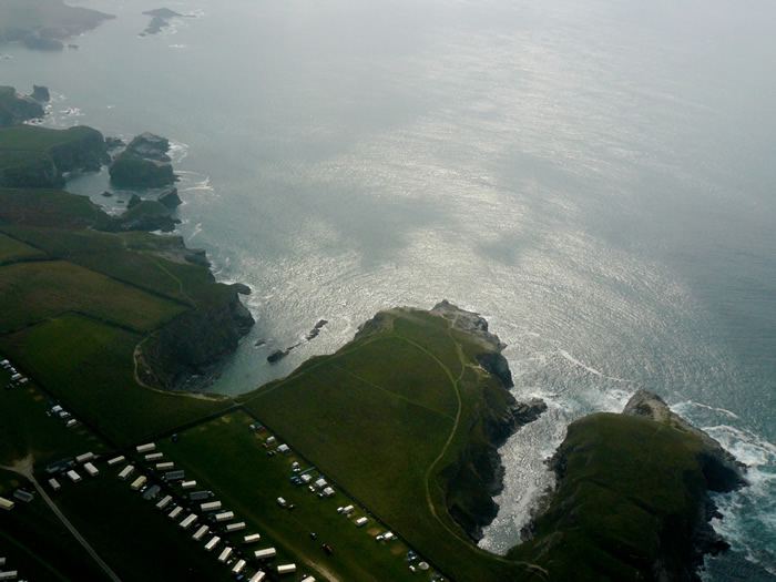 Aerial view of the cliffs and caravans
