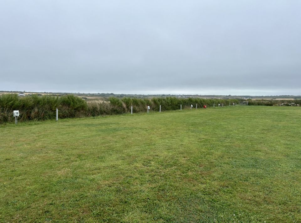 Grass field with the sea beyond