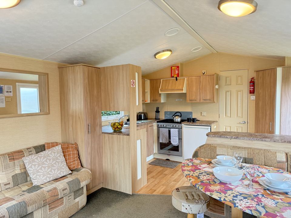 Kitchen and dining area in the caravan