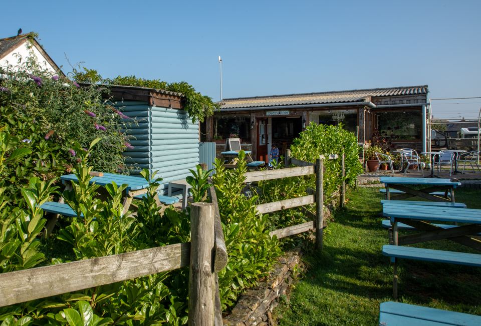 Outside seating beside the shed