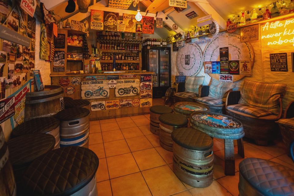 Bar with barrel stools