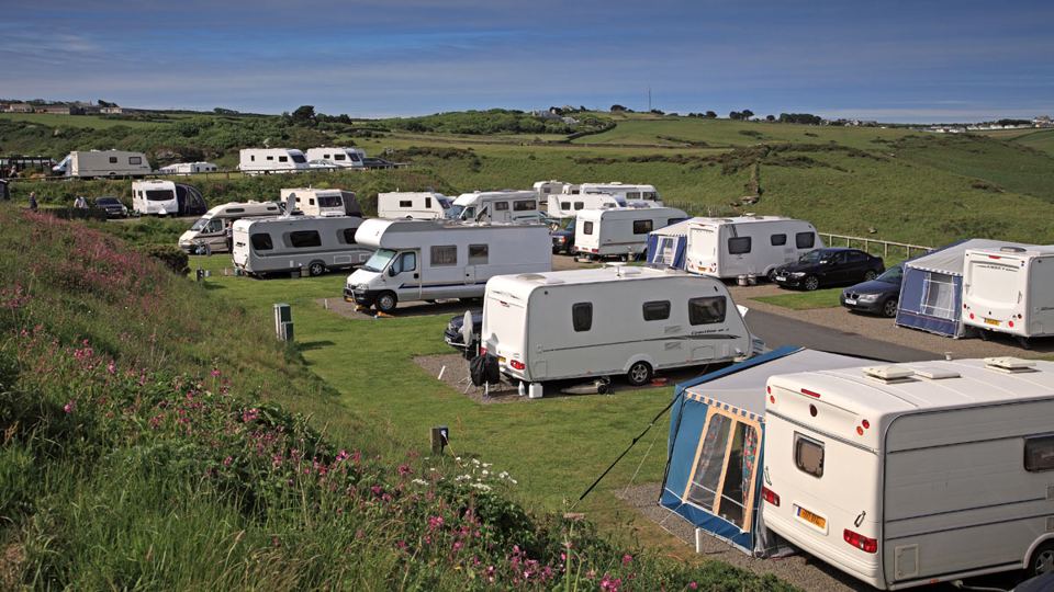 Caravans on the grassy pitches
