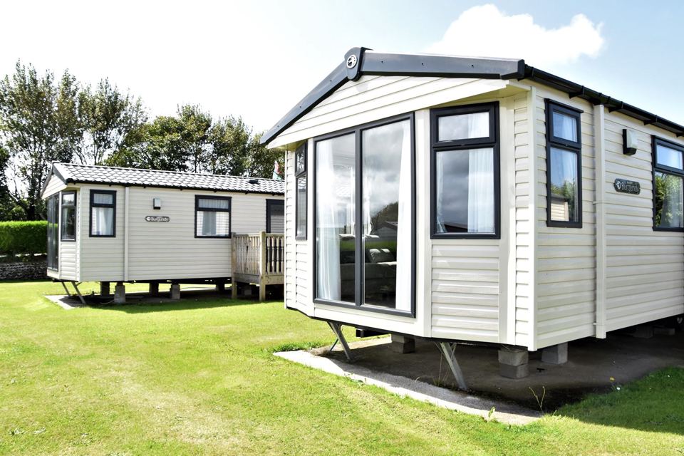 Static caravan on the lawn