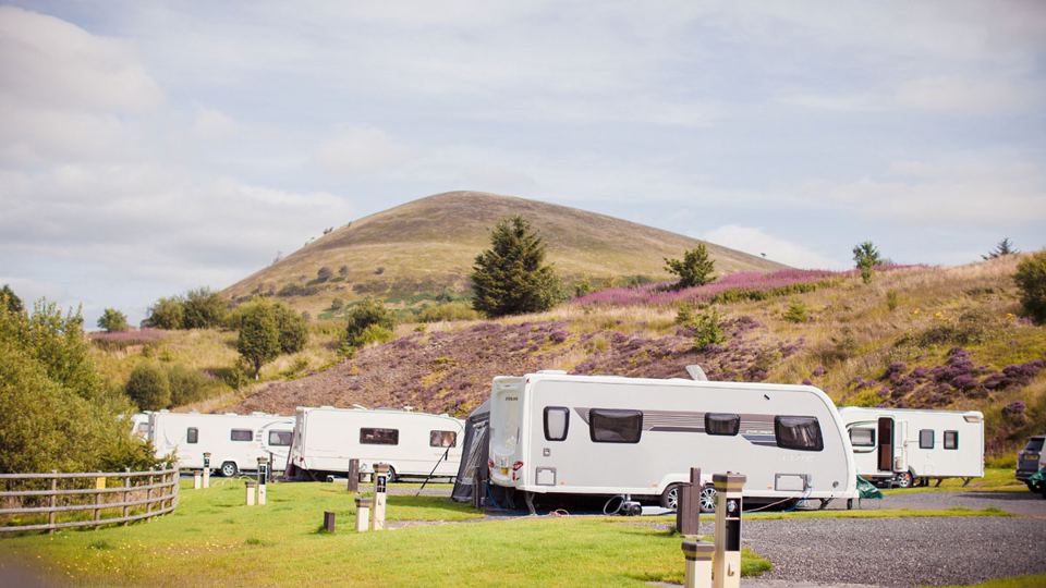 Caravans on the gravel pitches