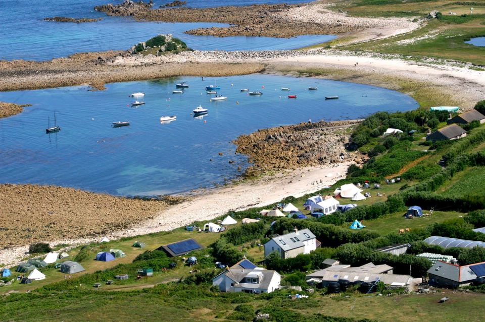Aerial view of the tents by the bay
