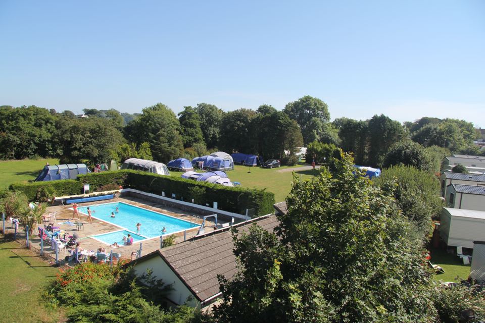 Pool and tent field from above