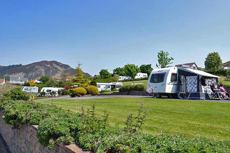 Caravan pitch with hill views