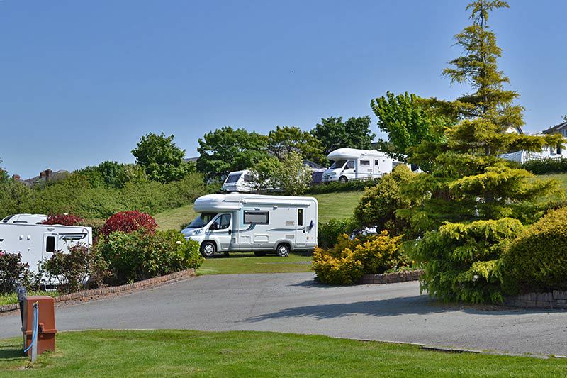 Hardstanding pitches among shrubs
