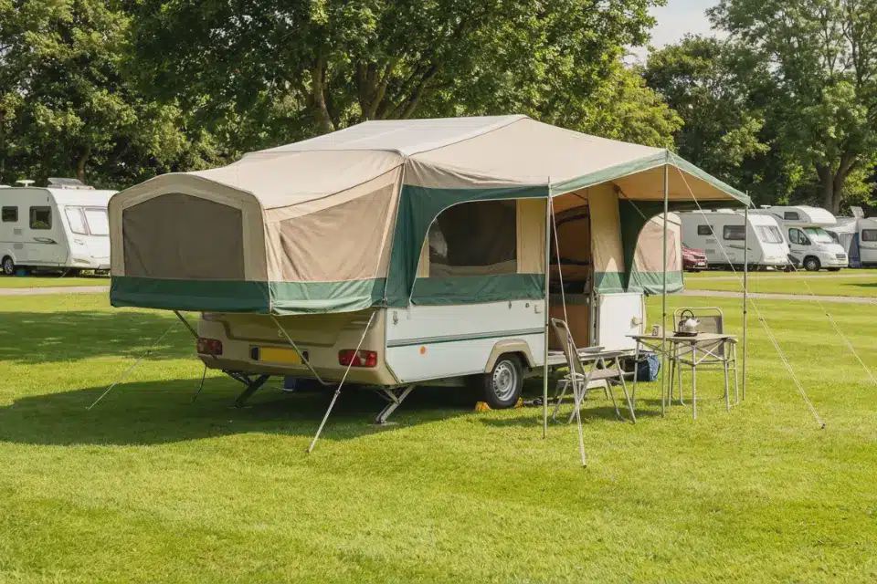 Trailer tent on a grass pitch