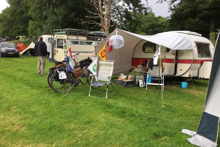 Caravan and awning on grass