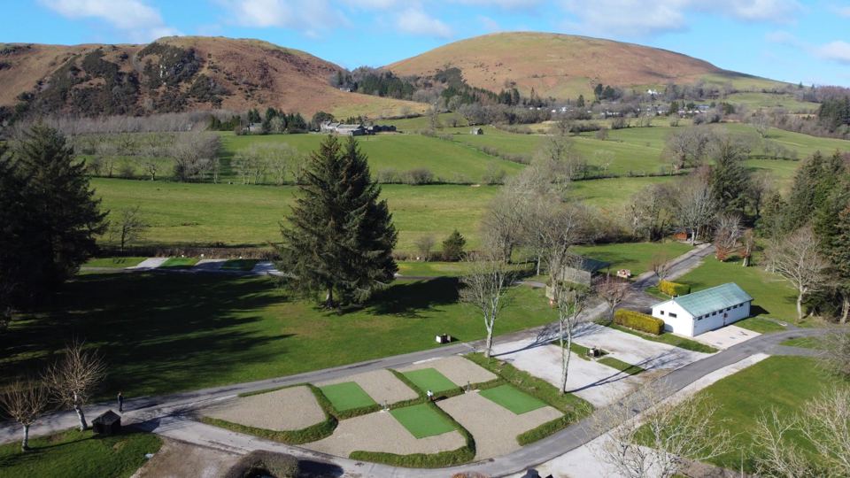 Aerial view of the pitches and lodge