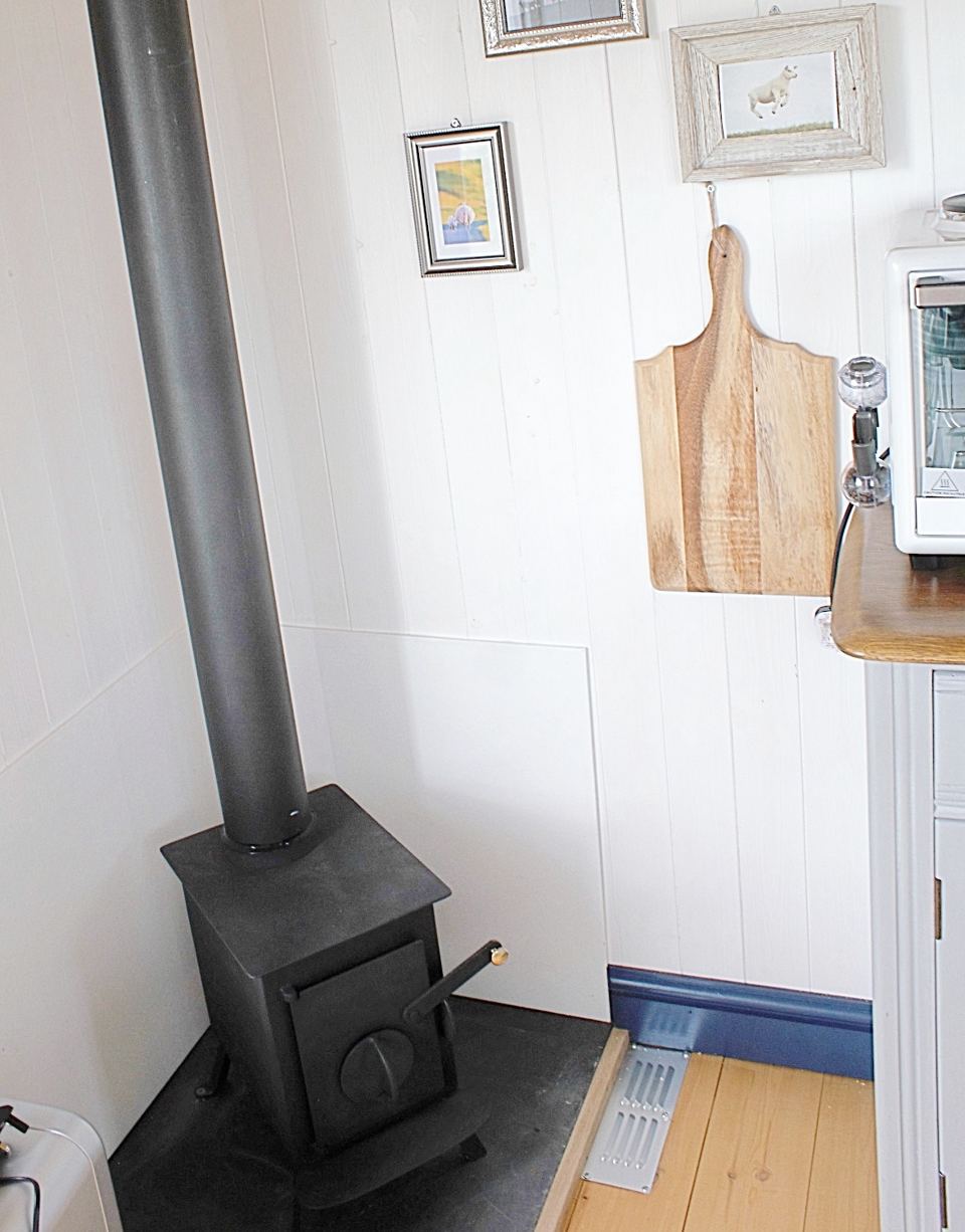 Wood burner in the hut