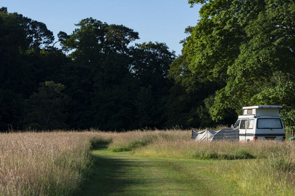 Campervan on a mown path