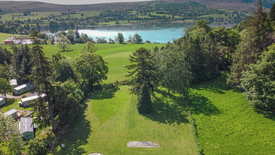 Aerial view of the lawn and trees
