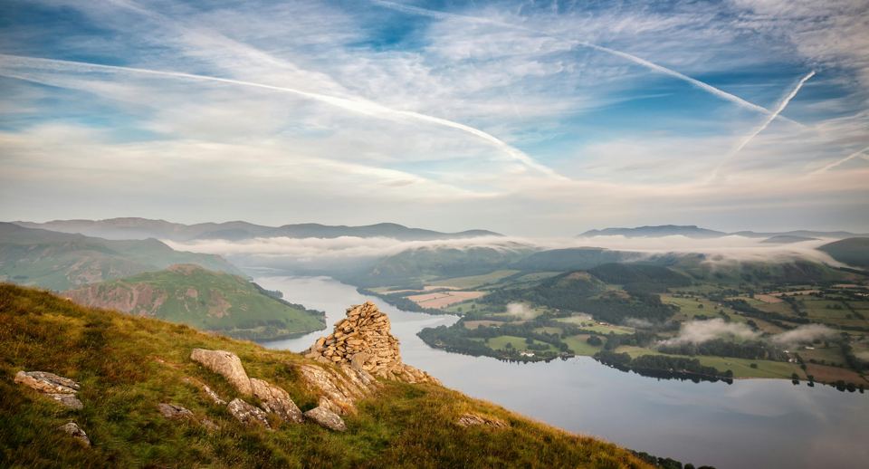 Lake and mist from the hillside