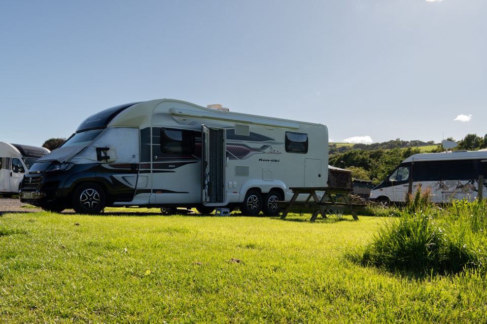 Caravan and motorhomes on grass