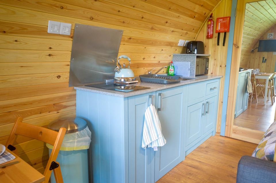 Inside a glamping pod