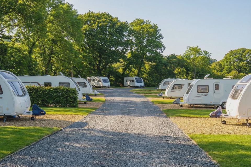 Gravel track between caravan pitches