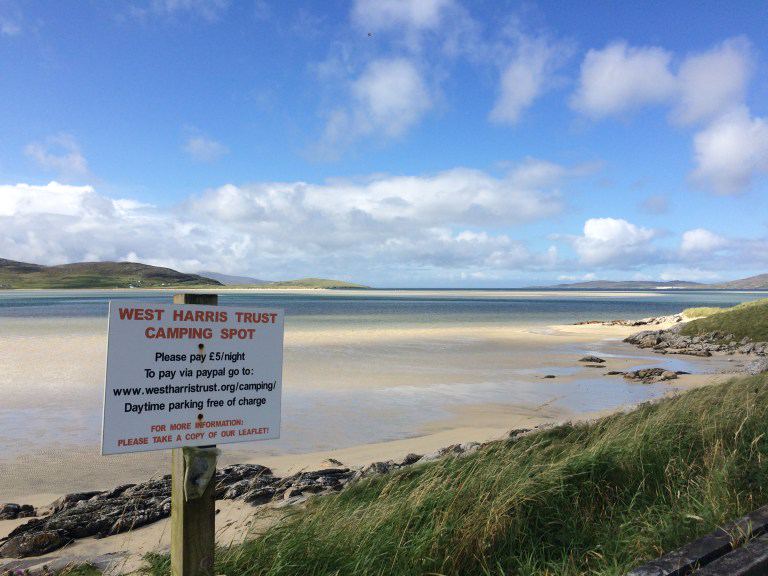 Camping spot sign by the beach