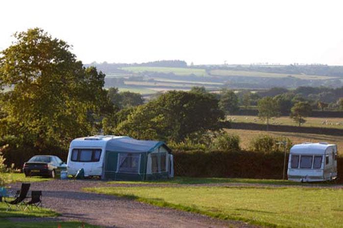 Caravan and awning by the gravel