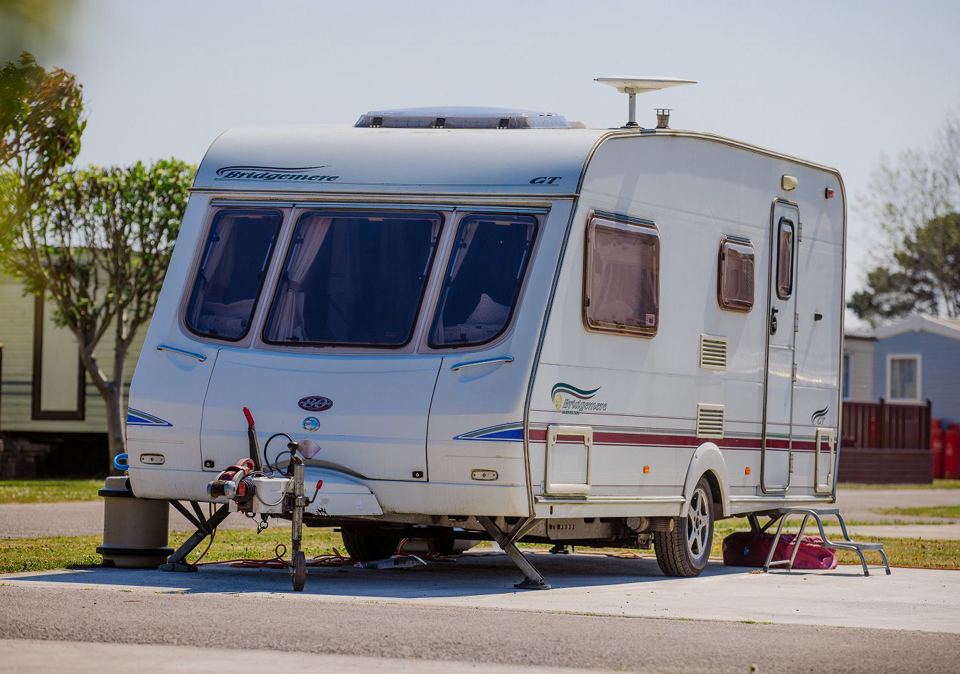 Touring caravan on hardstanding