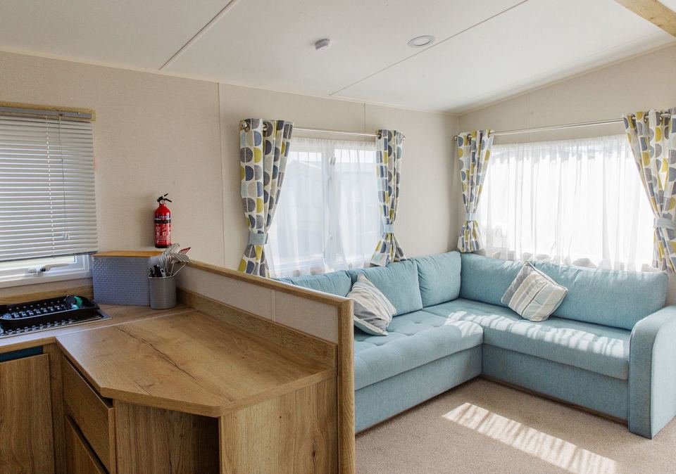 Lounge inside a holiday caravan