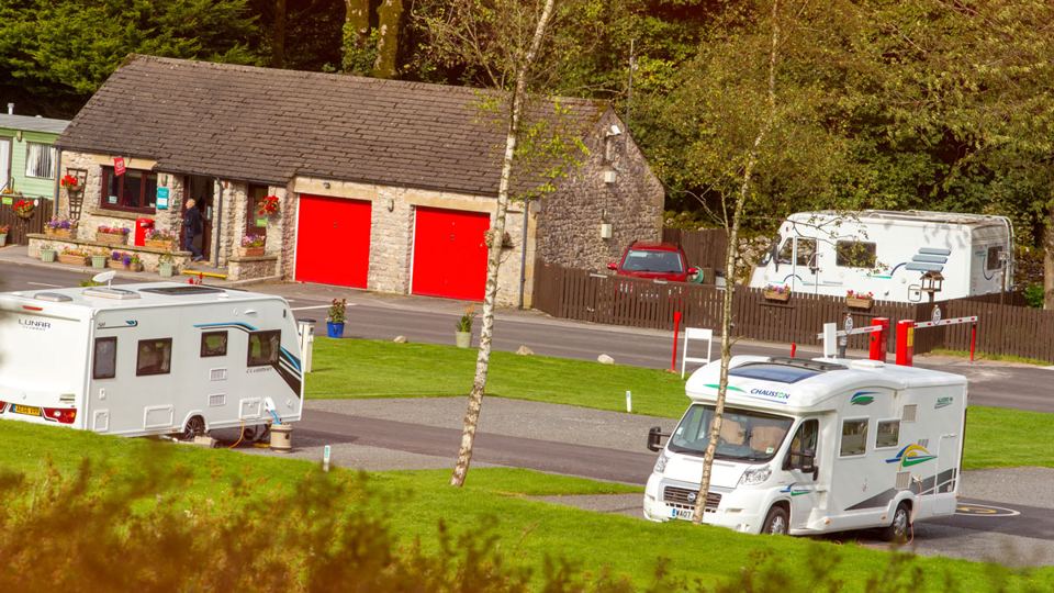 Motorhomes by the site building
