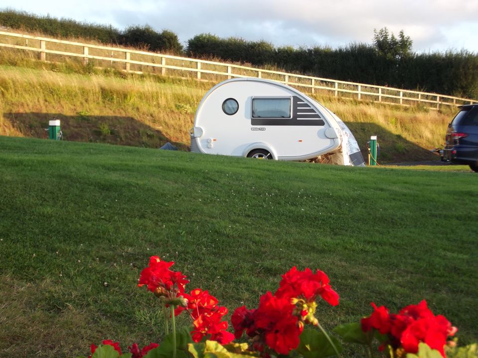 Small caravan on grass