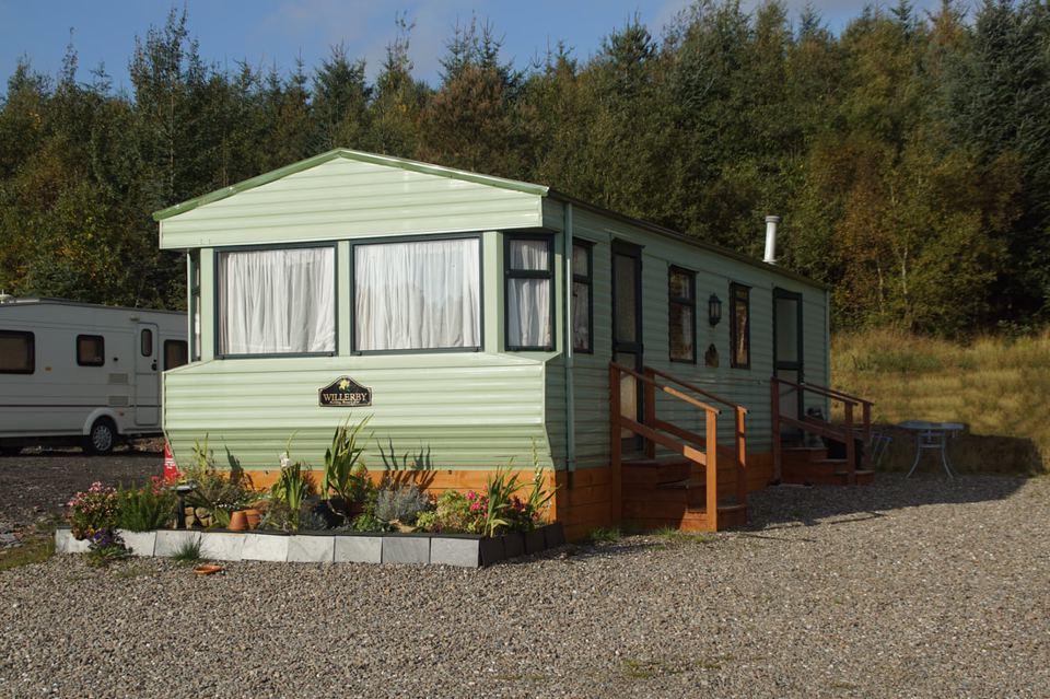 Static caravan on gravel