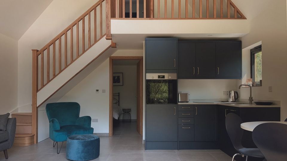 Lodge kitchen and stairs