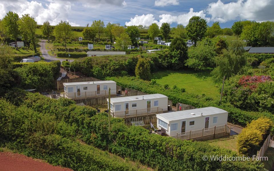 Caravans among the hedges from above