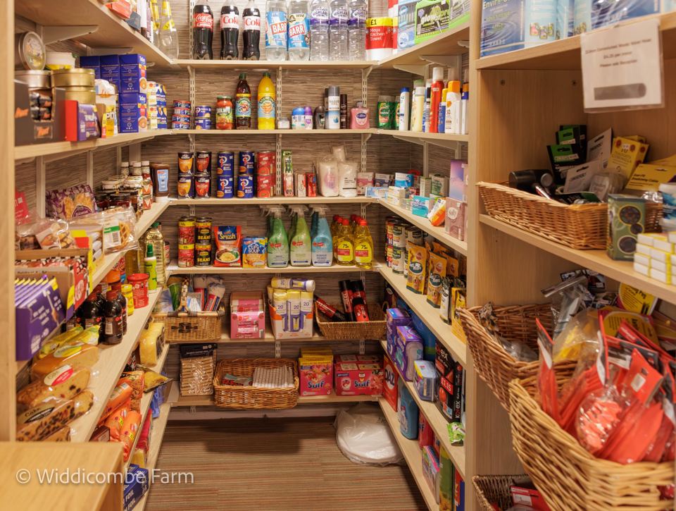 Shop shelves of groceries