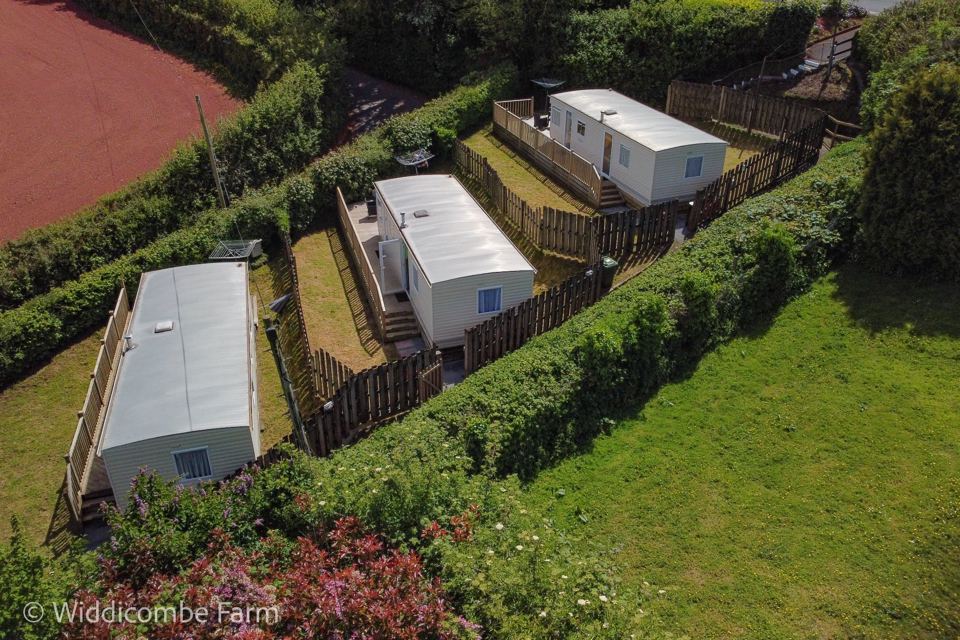 Aerial view of the caravans and hedges